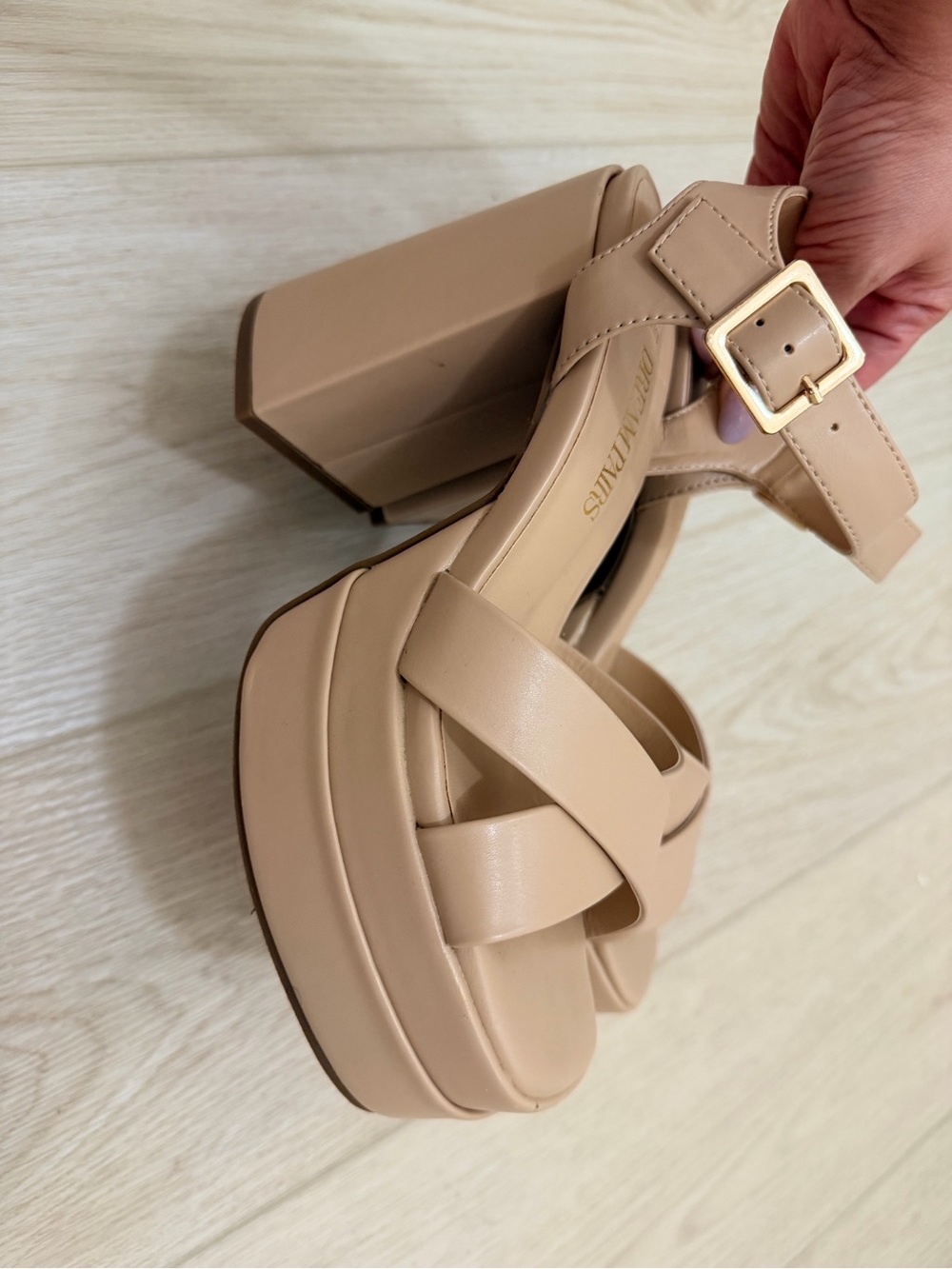 Dream Pairs Beige Platform Block Heel Sandal with Ankle Strap - Picture 6 of 6